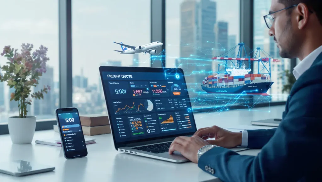 Instant freight quote tool showing air and sea freight rates, CBM calculator, and duty estimation for faster import cost decisions