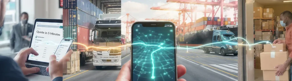 Import logistics process from instant quote to pickup, customs clearance, tracking and door delivery