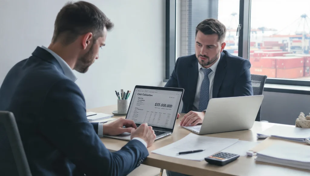 First-time importer reviewing customs documents and calculating duties with logistics guidance in India.