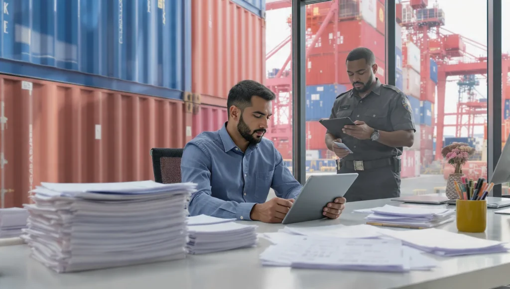 Freight forwarder coordinating customs documentation and compliance for efficient import clearance in India