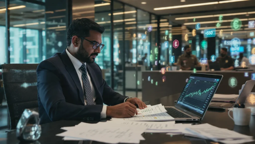 Importer reviewing currency exchange rate fluctuations affecting customs duty and landed cost in India.