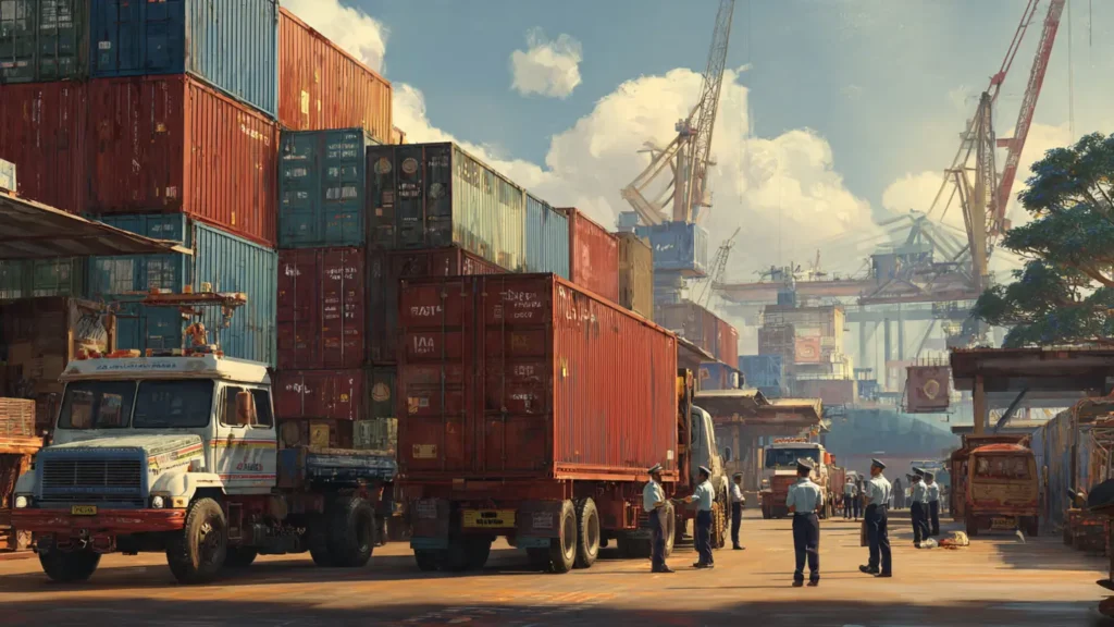 Customs clearance process and final delivery of imported goods from port to warehouse in India