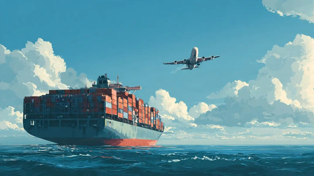 International cargo transportation to India via sea and air showing global shipping routes.