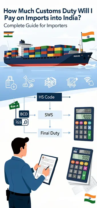 Customs duty calculation process for imports into India with cargo containers at a seaport
