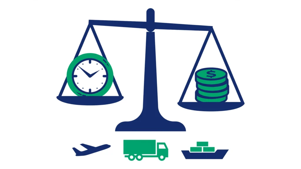 Comparing transportation cost and transit time for sea, air and road freight