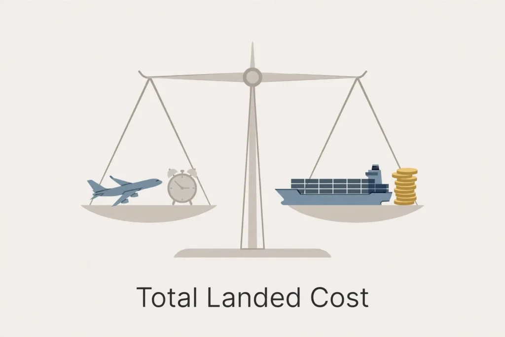 Total landed cost evaluation for air and sea freight.