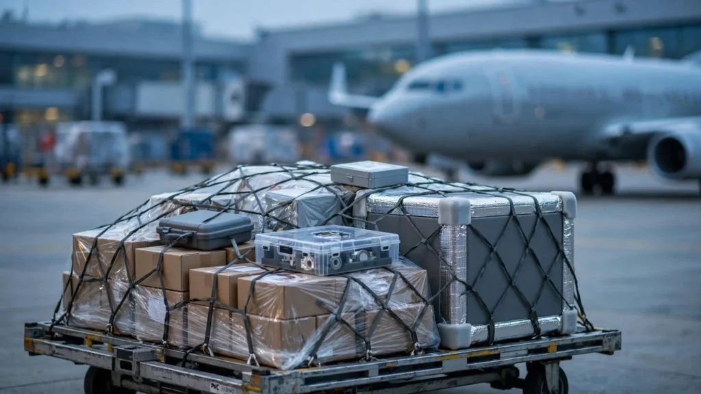 High-value commercial goods and urgent shipments prepared for international air freight
